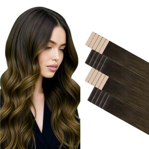 Doores Dark Brown Chocolate Brown Remy Human Hair 20” Tape In Extensions